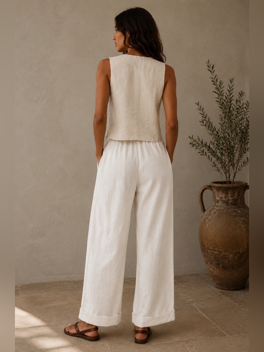 New! DISSH Linen Tailored Vest Butter Cream Neutral Minimalist 🐚 size 2 - Picture 3 of 10